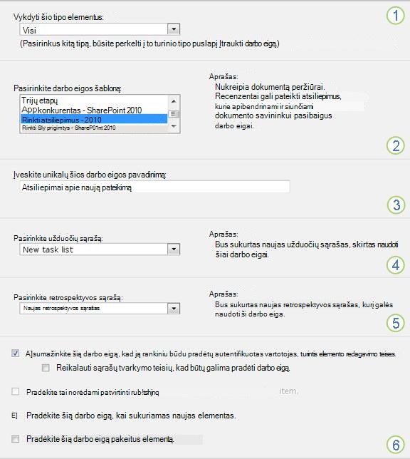 Pirmas sąsajos formos puslapis su sunumeruotais paaiškinimais