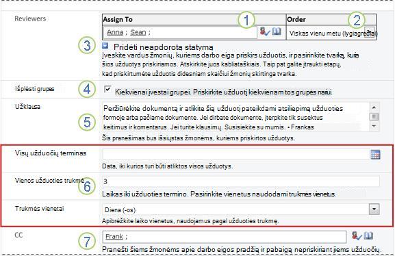 Inicijavimo forma su sunumeruotais paaiškinimais