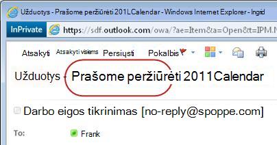 Patvirtinkite užduoties pranešimo Temos eilutės tekstą