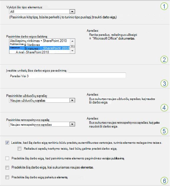 Vieno sąrašo arba bibliotekos sąsajos formos pirmasis puslapis