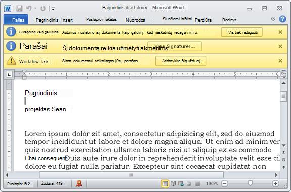 Peržiūrėtinas elementas su trimis pranešimų juostomis