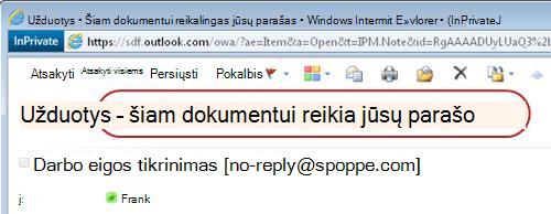 Teksto identifikavimas užduoties pranešime