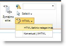 Komanda Redaguoti HTML šaltinį