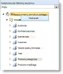 Naudodami meniu, galite kurti naujas grupes.