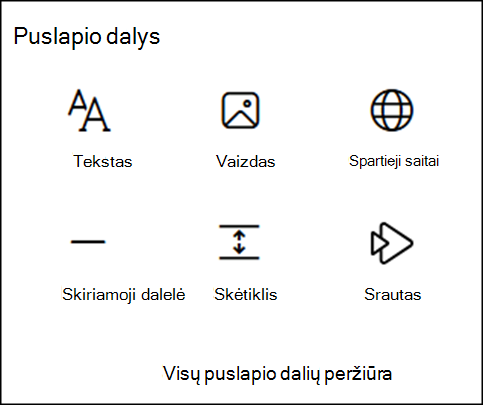 Puslapio dalys įrankių rinkinyje