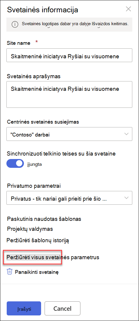 Site Information dialog box.