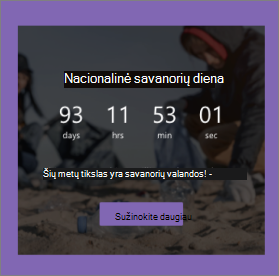 Atgalinio skaičiavimo puslapio dalies ekrano kopija