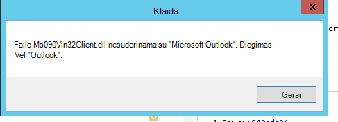 „Outlook“ gedimo klaida