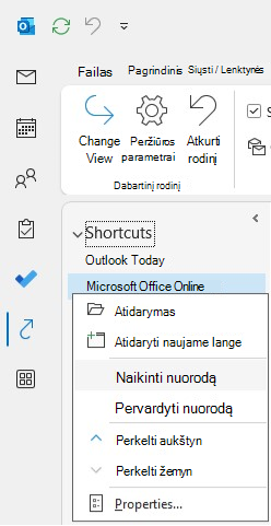 Sparčiųjų klavišų funkcijos ekrano nuotrauka