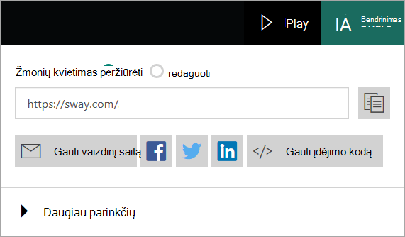 „Sway“ meniu „Microsoft“ paskyroje