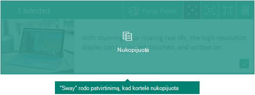 Nukopijuotos kortelės patvirtinimas „Sway“