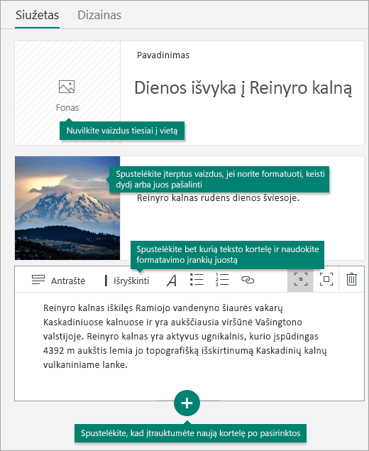 Vaizdų ir teksto įtraukimas į siužetą