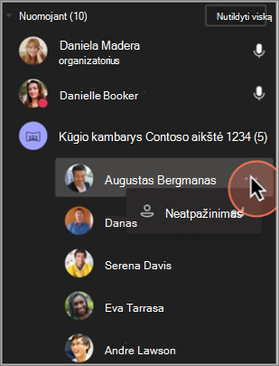 Ekrano nuotrauka, kaip pašalinti neteisingą dalyvio tapatybę.