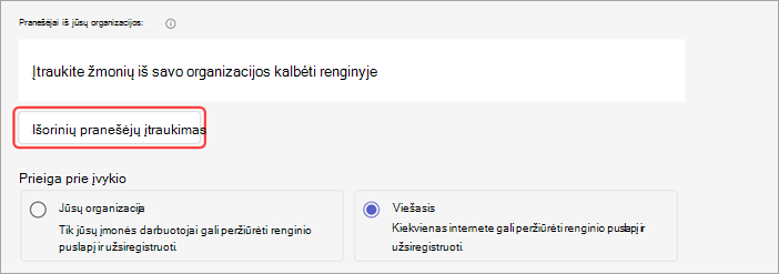 Ekrano kopija, rodanti, kaip įtraukti išorinių pranešėjų į internetinį seminarą