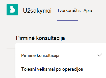 Paskyros tipo išplečiamasis sąrašas programoje 