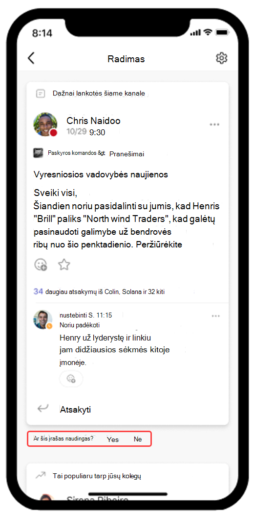 Ekrano kopija, kurioje matoma atidaryta mobiliajame įrenginyje atidaryta 