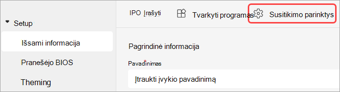 Ekrano nuotrauka, kurioje paryškinta susitikimo parinkčių vartotojo sąsaja 