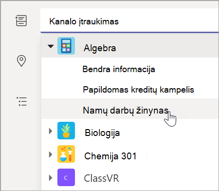 Pasirinkite klasės komandos kanalą.