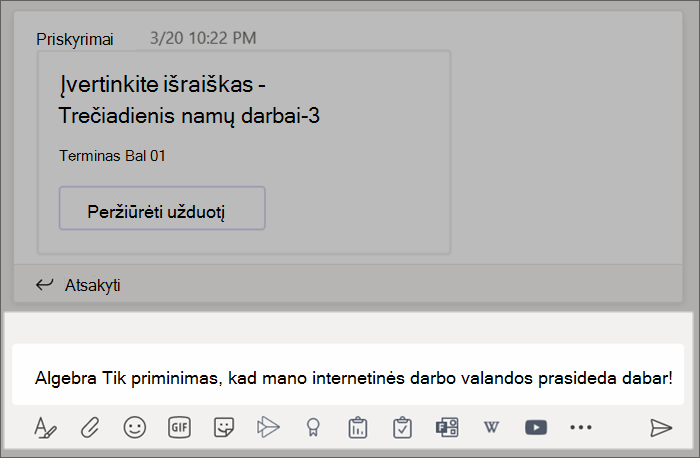 Kūrimo lauke įvestas įrašas.