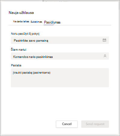 Siūlykite pamainą komandos nariui naudodami funkciją Pamainos.