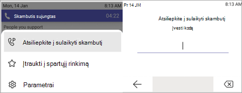 Ekrano kopija, kurioje matyti sustabdyto skambučio atsiliepimo procesas.