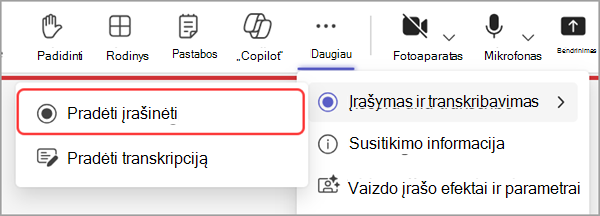 Pradėti įrašinėti didelės auditorijos susitikimą.