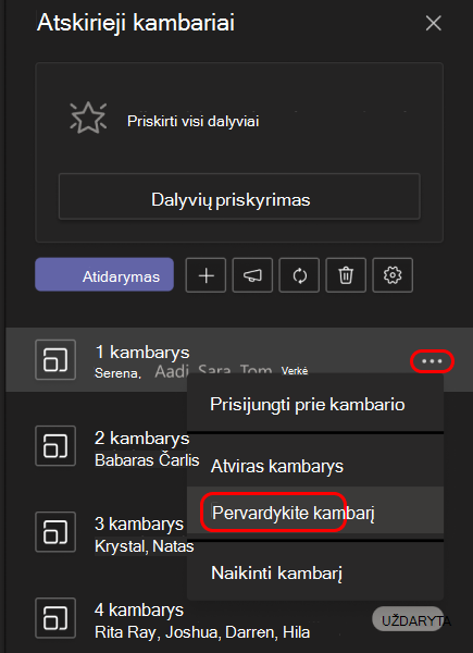 Vaizdas, kuriame rodoma, kaip pervardyti atskirąjį kambarį.