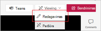 Ekrano kopija, kurioje rodoma, kaip perjungti į redagavimo režimą 