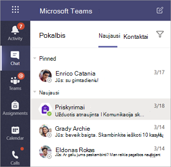 Mokinio privatūs pokalbiai programoje 