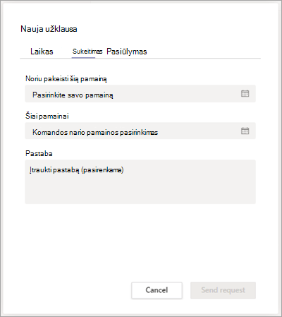 Sukeiskite pamainą su komandos nariu naudodami funkciją Pamainos.