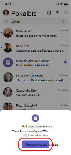 Komandų jungimasis naudojant kambarį 