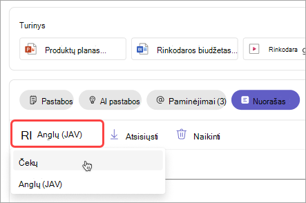 Ekrano kopija, rodanti, kaip pakeisti nuorašo kalbą susitikimo apibendrinime.