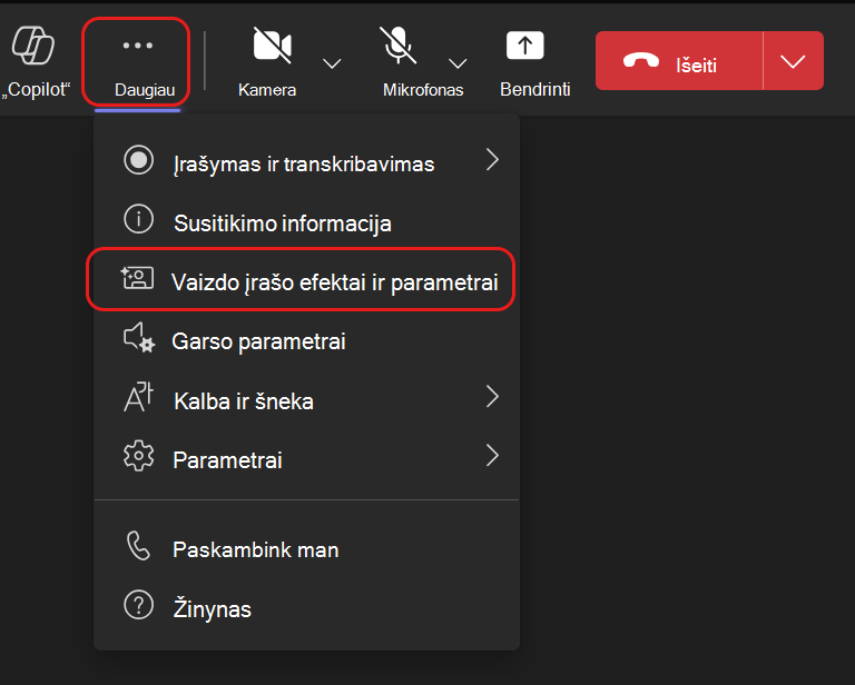 Avatarų meniu juostą galima rasti dalyje Daugiau ...