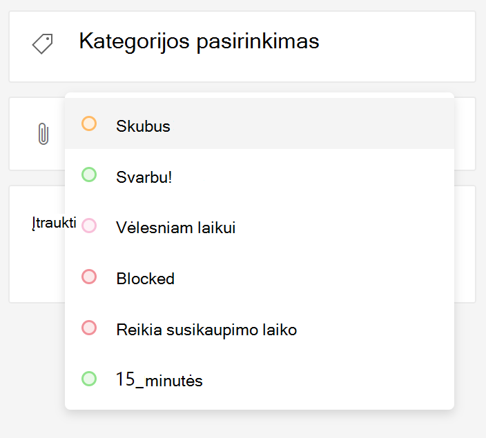 Priskirkite kategoriją užduoties išsamios informacijos rodinyje.