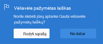 Galimybė įgalinti vėliavėle pažymėtus el. laiškus pasirenkant Rodyti sąrašą arba Ne dabar