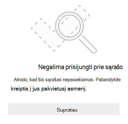 Sąrašo bendrinimo klaidos pranešimas iš 