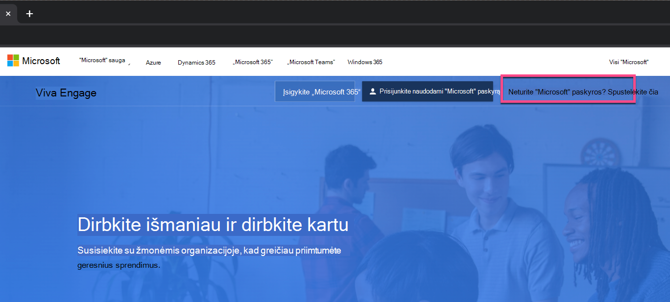 Ekrano kopijoje pavaizduotas naujo prisijungimo mygtukas 