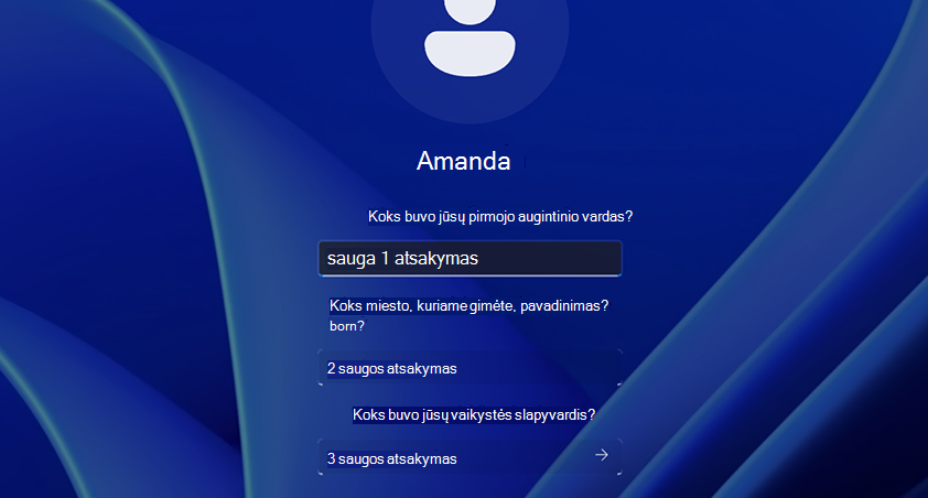 Screenshot showing the security question for signing in.