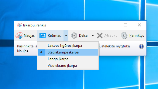 Iškarpų įrankio režimo parinktys