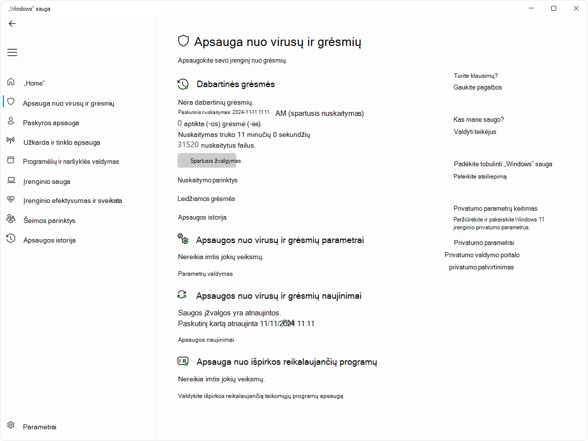 Screenshot of the virus and threat protection page of the Windows Security app.