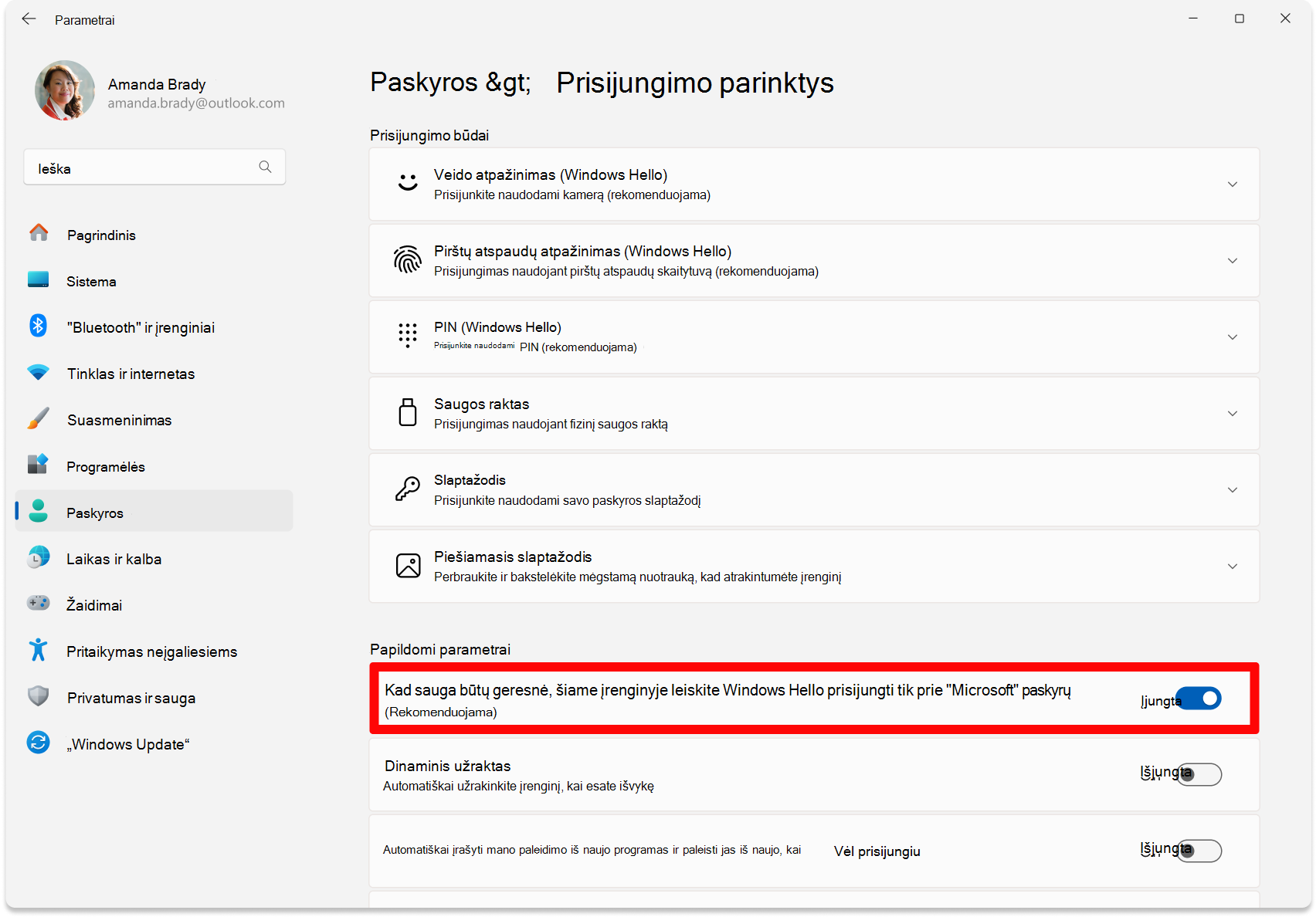 Screenshot of Settings - toggle to configure passwordless turned on.