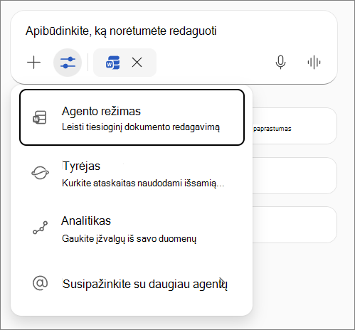 Agento režimas programoje Word.