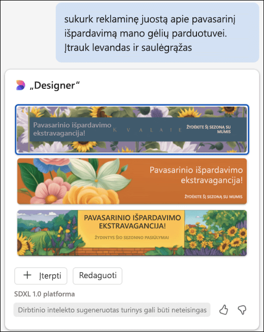 „Copilot“ sukurta pasirinktinė reklaminė juosta.