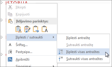 Dešiniuoju pelės mygtuku spustelėkite meniu