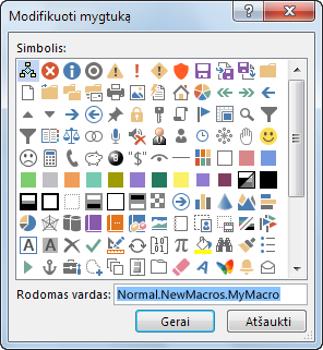 Mygtuko parinktys lauke Modifikuoti mygtuką