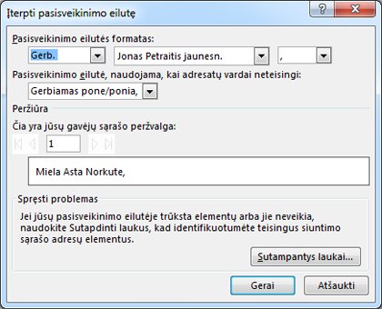 Pasisveikinimo eilutės parinktys