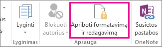 Komanda Apriboti redagavimą skirtuke Peržiūra