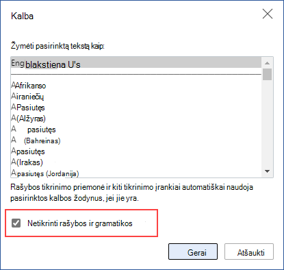 automatinio rašybos tikrinimo išjungimas