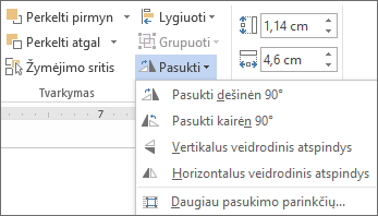 Pasukimo meniu parinktys