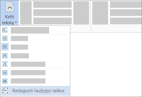 Juostelėje esančios teksto kėlimo funkcijos parinktis Redaguoti kėlimo taškus
